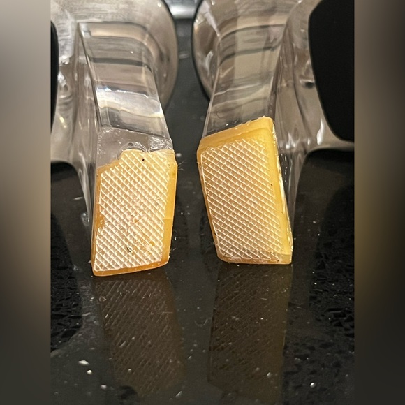 Joyce Leslie black sequin Lucite acrylic high heel sandal shoes heeled vintage - Picture 7 of 7